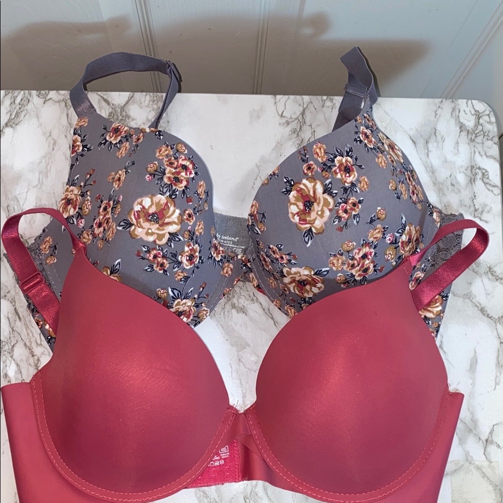 Kathy Ireland Floral and Solid Bra Set Size 40D Adjustable Strap Underwire